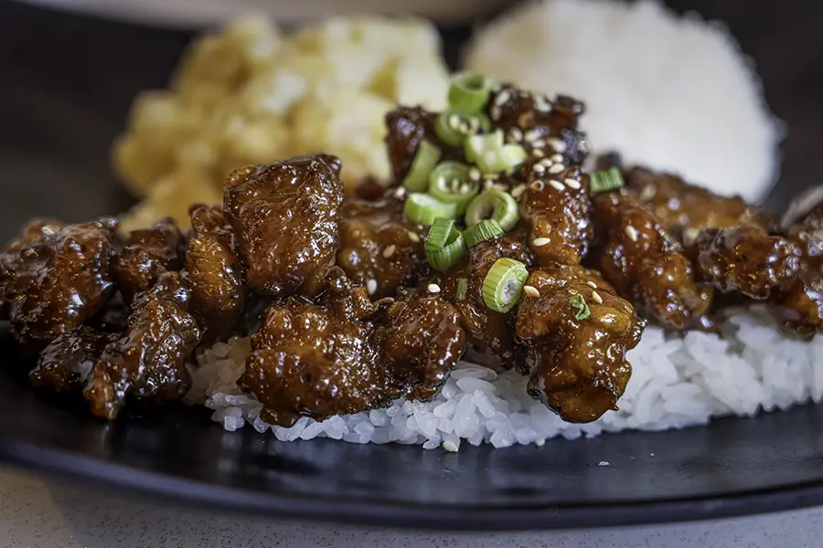 Close-up of glazed orange chicken